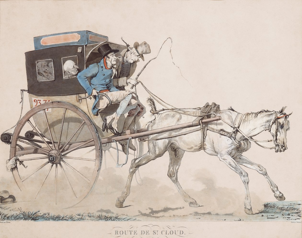 Ein Cabriolet Coucou auf der Straße von Saint-Cloud von Carle (after) Vernet