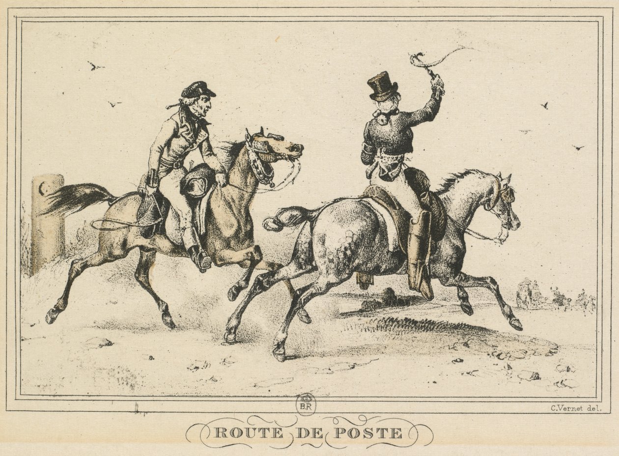 Szenen des täglichen Lebens, Straßen und Wege: Postroute..., 1817 von Carle Vernet