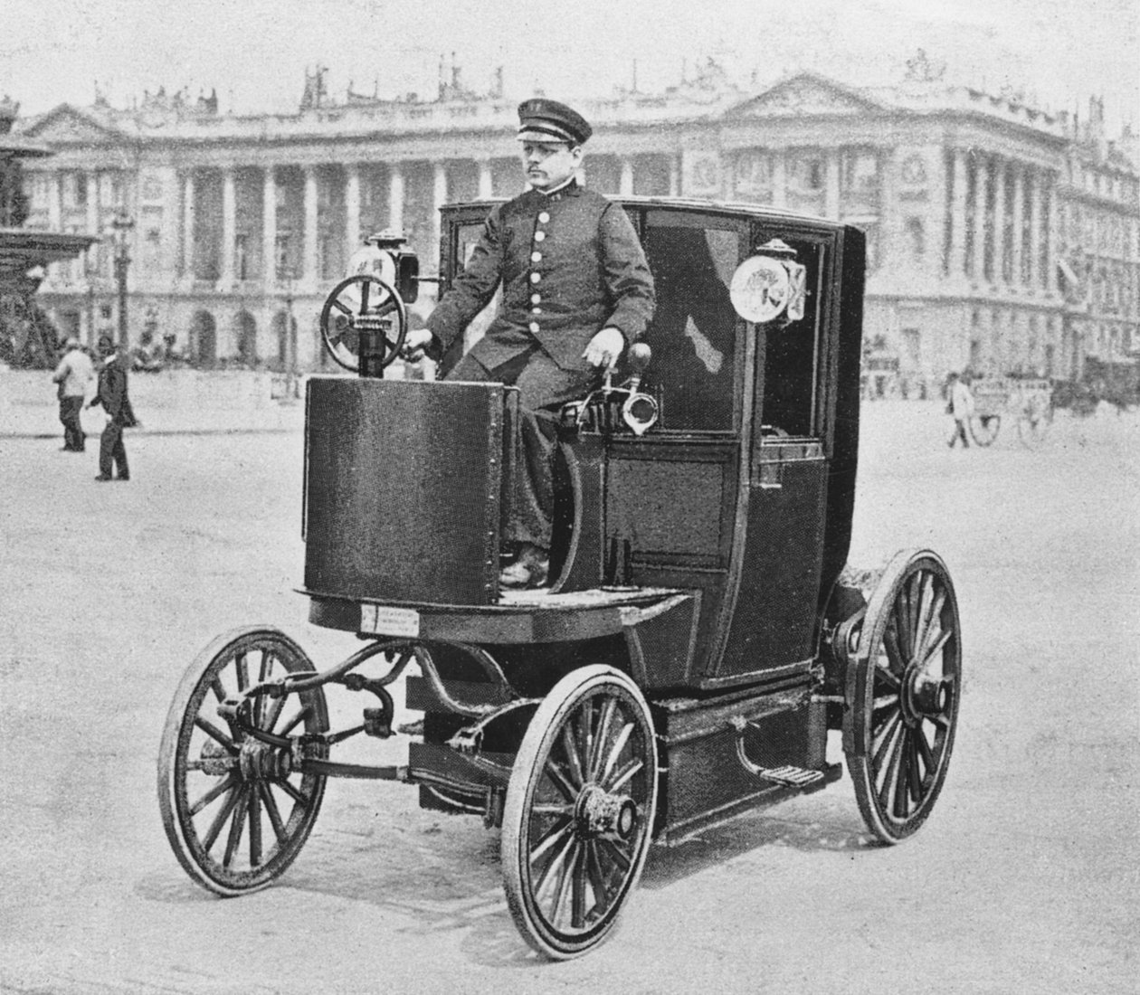Elektrische Kutsche, Place de la Concorde, Paris, ca. 1900 von Carle de Mazibourg
