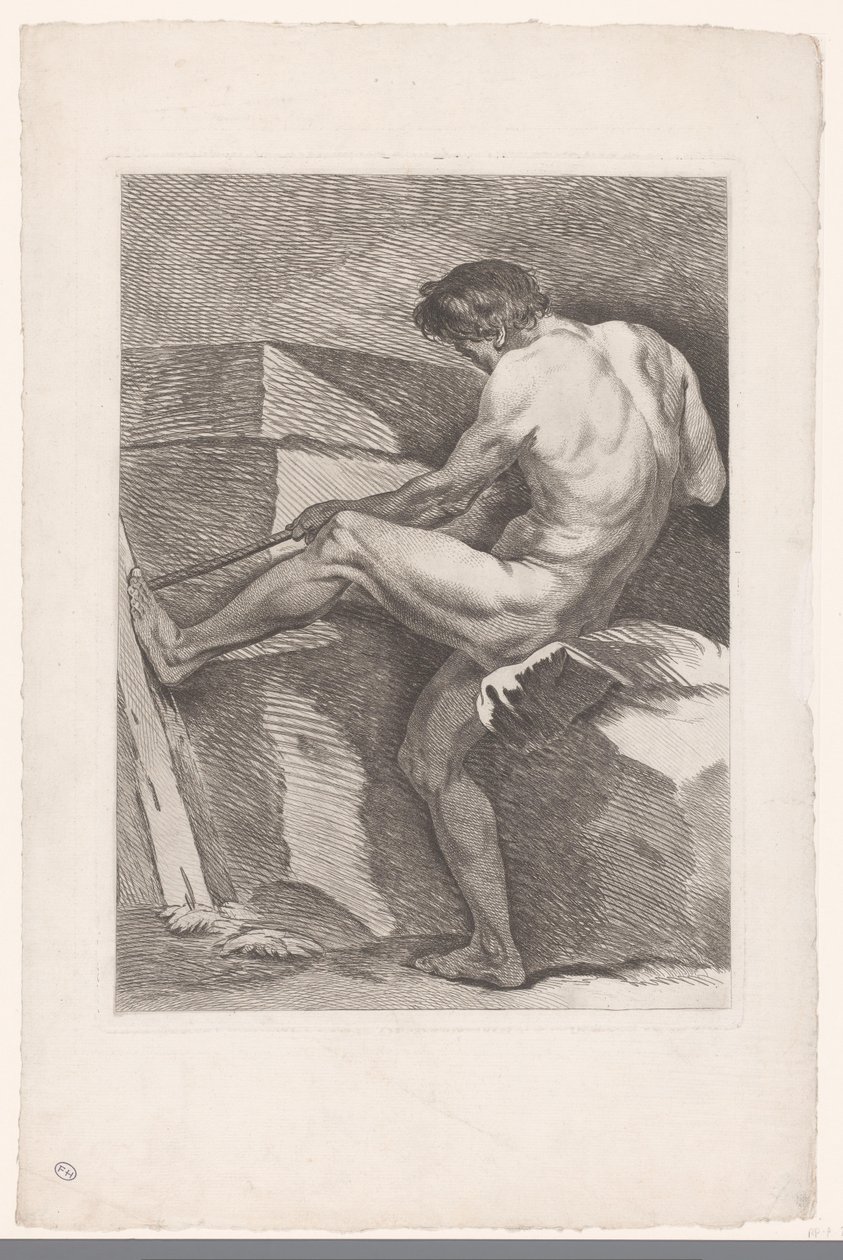 Akademische Studie eines männlichen Aktes, der an einem Seil zieht von Carle van Loo
