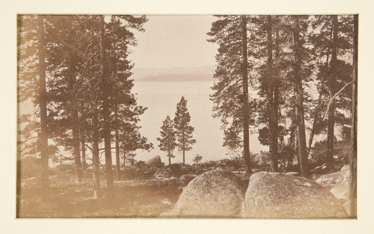 Vier Eisenbahnszenen und vier Ansichten des Lake Tahoe: Lake Tahoe von Warm Springs von Carleton E. Watkins