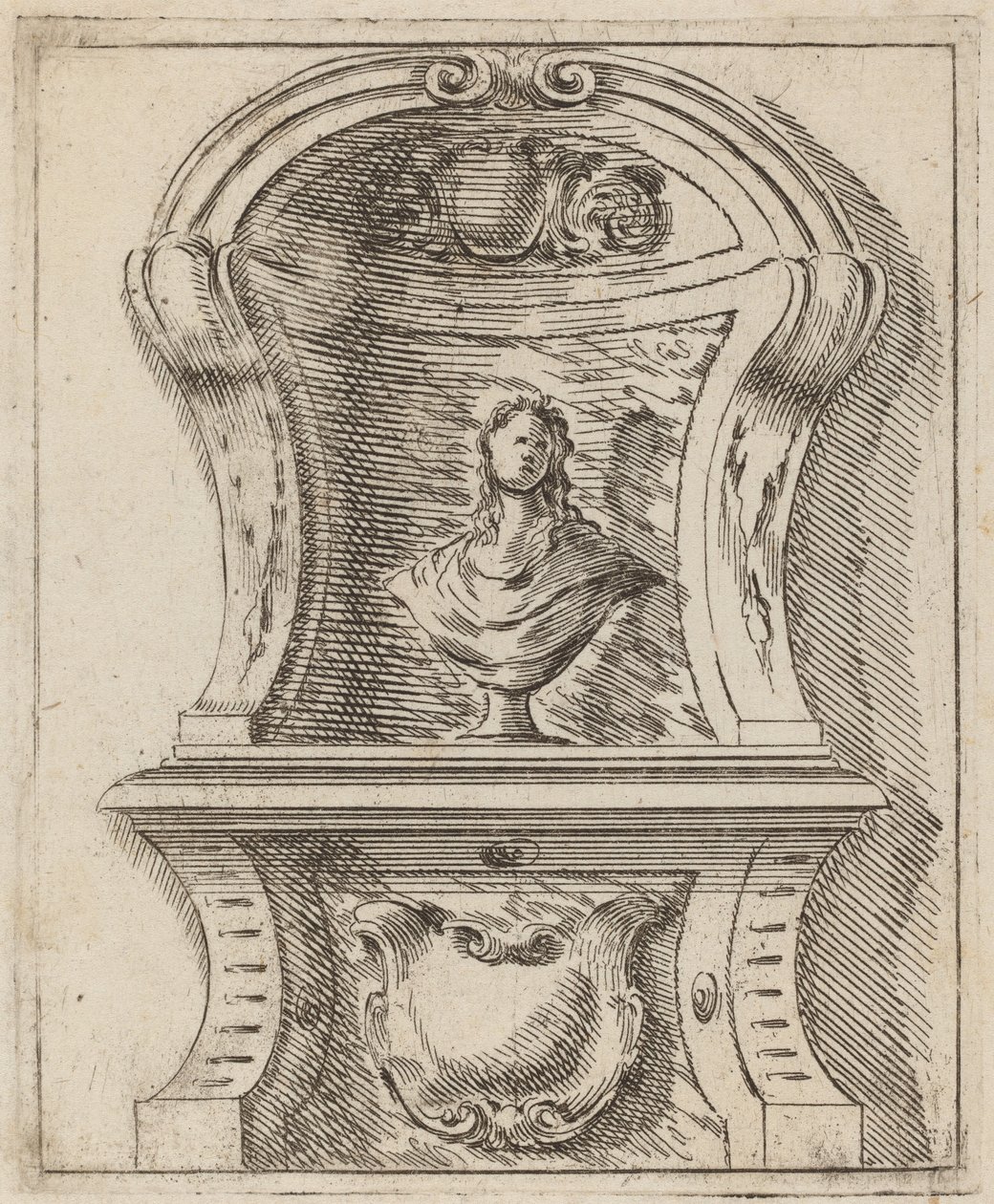 Architektonisches Motiv mit einer Büste von Carlo Antonio Buffagnotti
