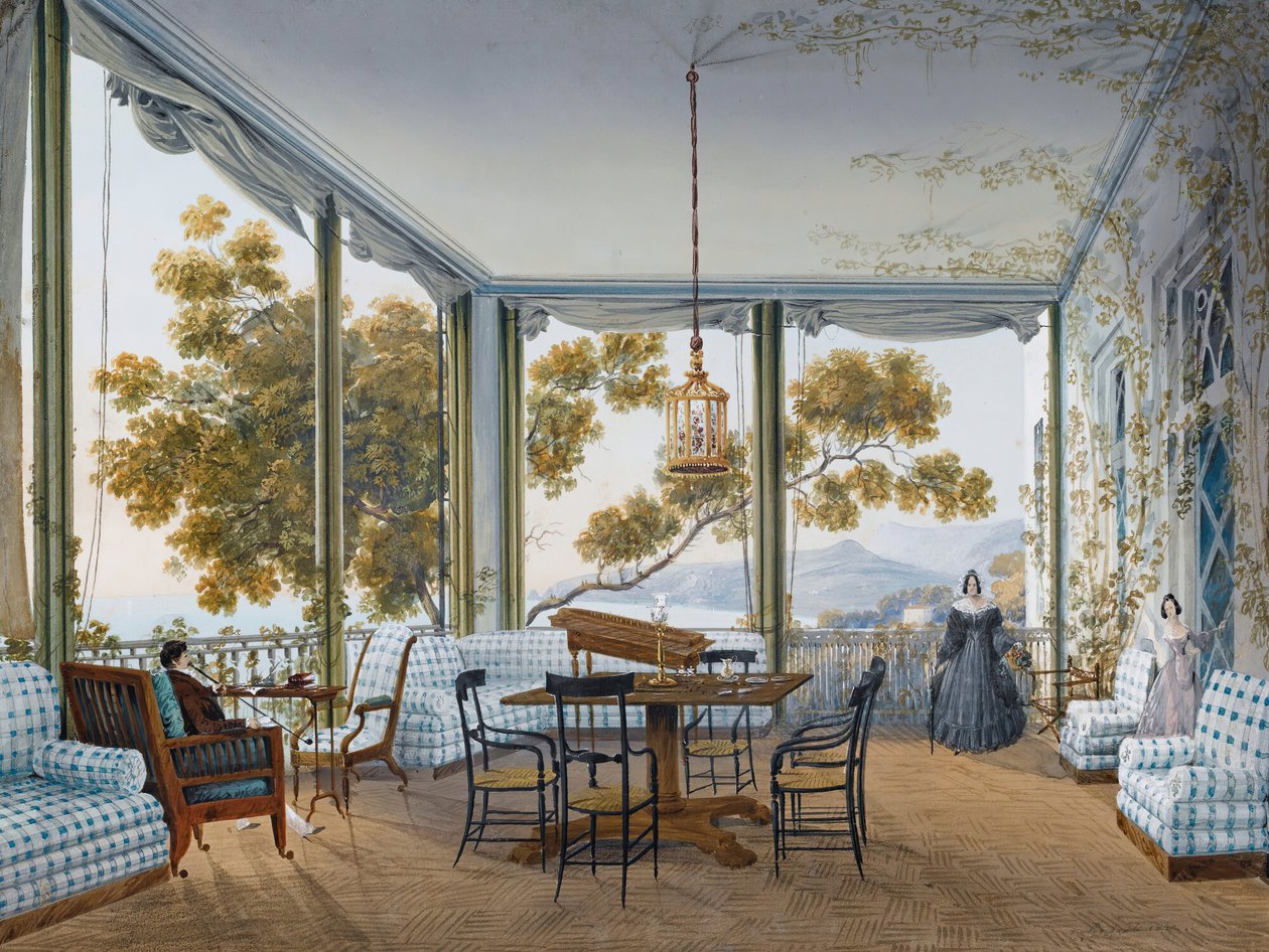 Innenraum im Naryshkin-Palast von Miskhor, 1841-1842 von Carlo Bossoli