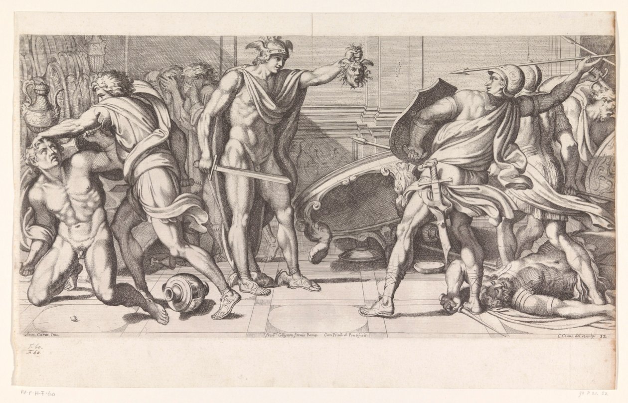 Phineus und seine Anhänger in Stein verwandelt von Carlo Cesio