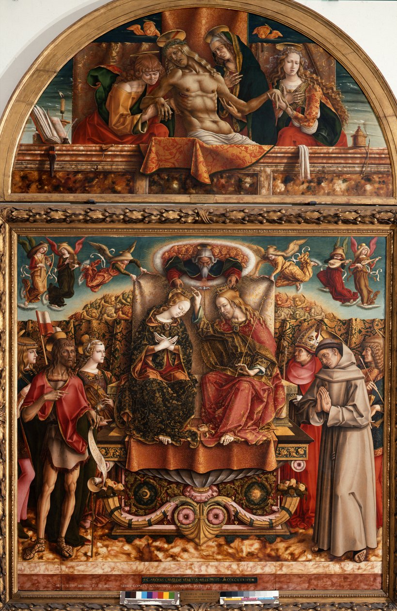 Krönung der Jungfrau mit der Heiligen Dreifaltigkeit und Heiligen von Carlo Crivelli