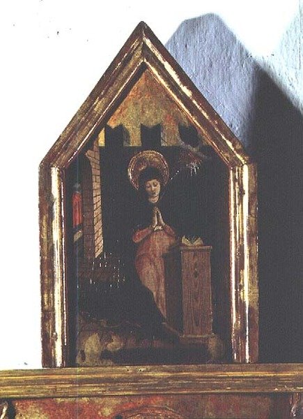 Die Verkündigung, Detail aus dem San Silvestro Polyptychon von Carlo Crivelli