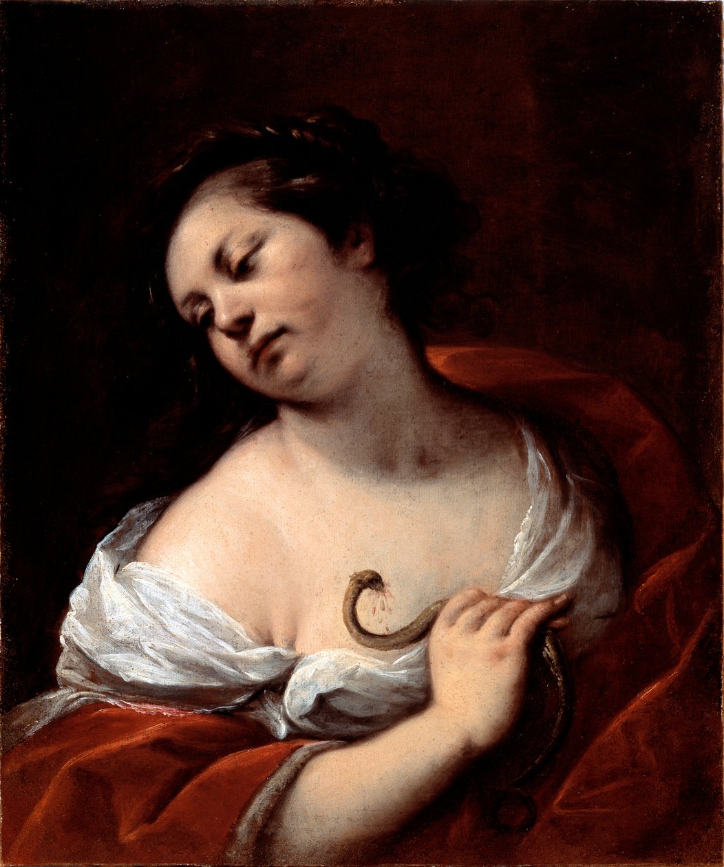 Der Selbstmord der Kleopatra. Die Königin von Ägypten, Kleopatra VII. Thea Philopator (69-30 v. Chr.), begeht Selbstmord durch den Biss einer Aspis-Schlange. Gemälde von Carlo Francesco Nuvolone (ca. 1609-1662) von Carlo Francesco Nuvolone