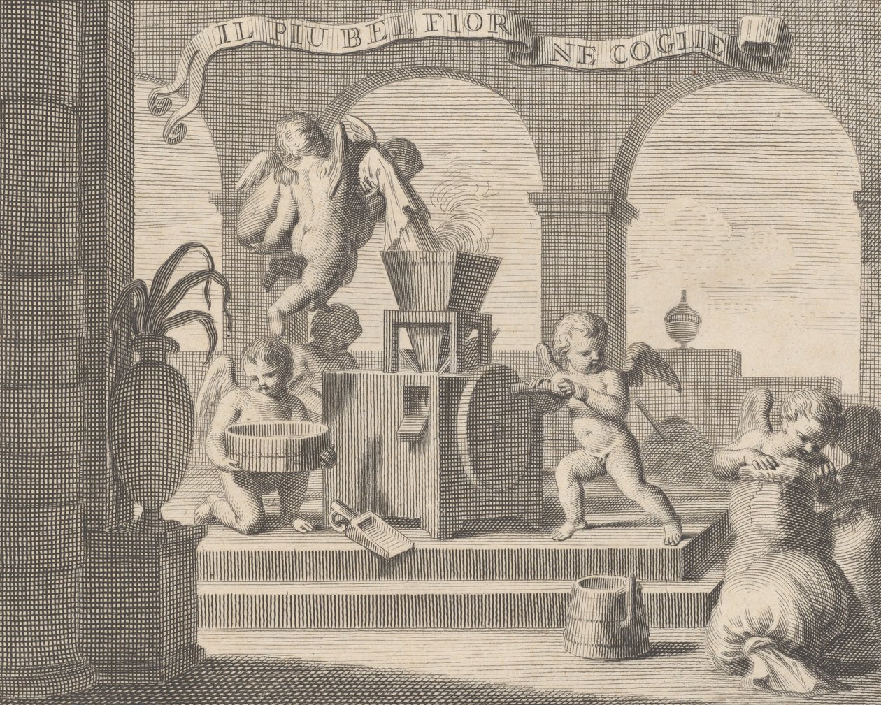 Sie sammelt die schönste Blume Il più bel fior ne coglie, eine Gruppe von sechs Putti bei der Arbeit, 1740-59 von Carlo Gregori