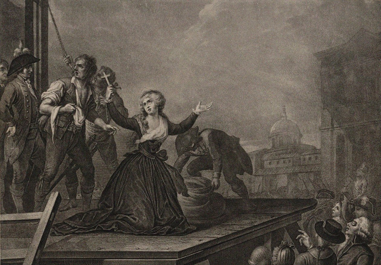 Madame Élisabeth de France, Schwester des Königs, vor der Guillotine am 10. Mai 1794, ca. 1795 von Carlo Lasinio