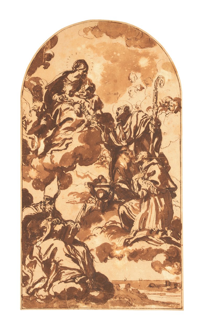 Die Madonna und das Kind erscheinen den Heiligen Ambrosius, Franz von Sales und Nikolaus von Bari von Carlo Maratta or Maratti