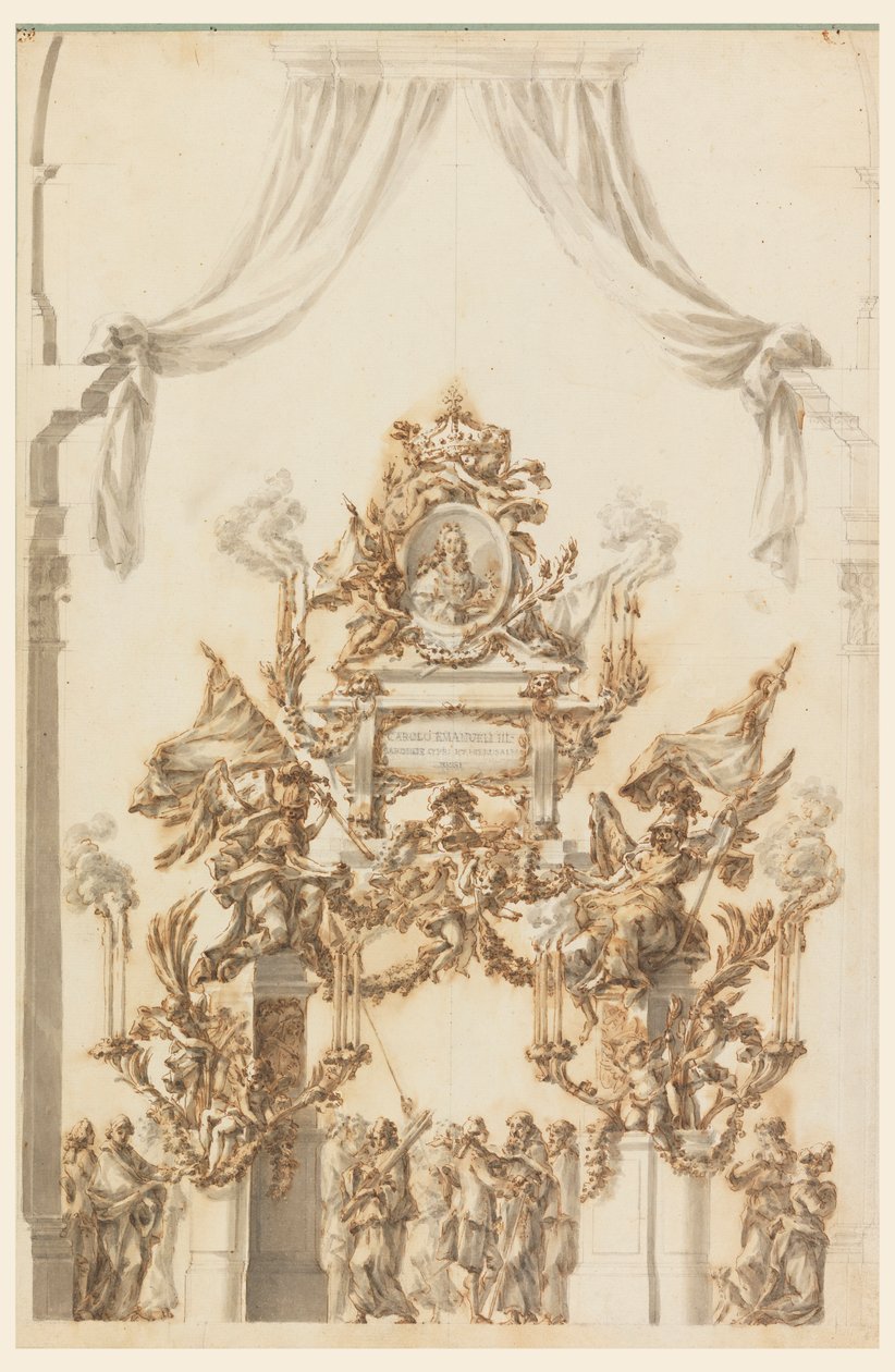 Zeichnung, Entwurf für einen Katafalk für Charles Emanuel III. von Sardinien, 1773 von Carlo Marchionni