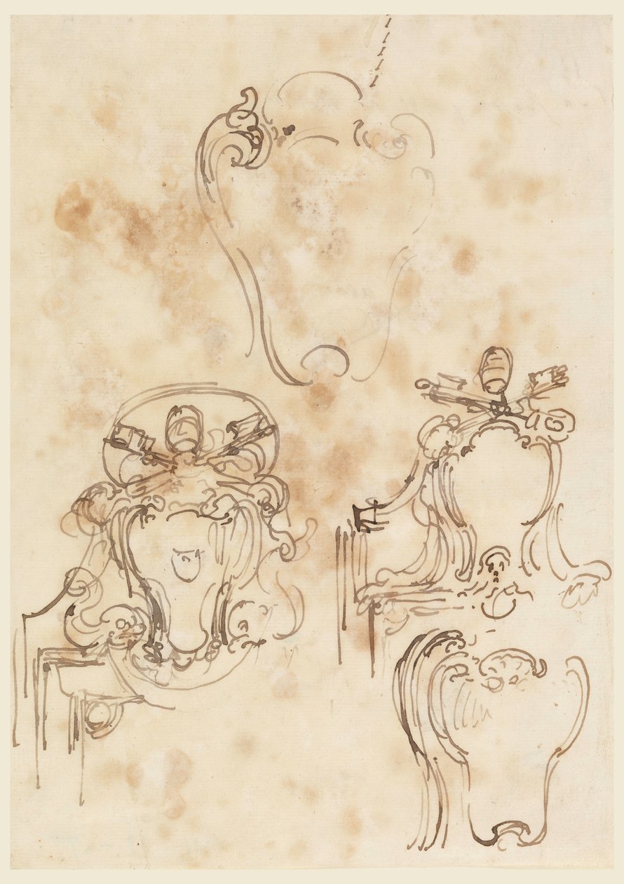 Zeichnung, Skizzen für Rahmen und Wappenschilder, 1758–69 von Carlo Marchionni