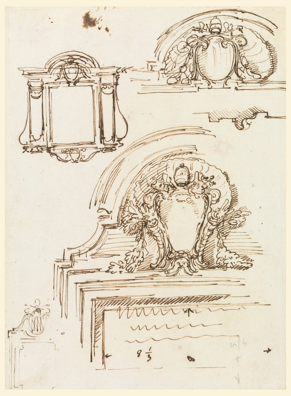 Zeichnung, Skizzen für Rahmen, für die Sakristei von St. Peter, 1740–58 von Carlo Marchionni