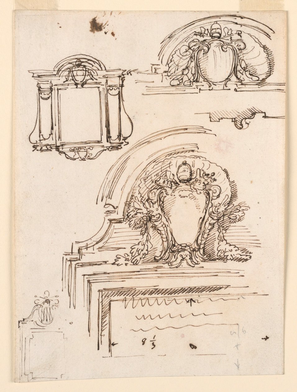 Zeichnung, Skizzen für Rahmen, für die Sakristei von St. Peter, 1740–58 von Carlo Marchionni
