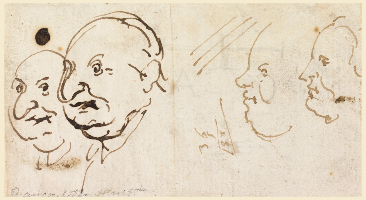 Skizzen von vier Köpfen in Karikatur von Carlo Marchionni