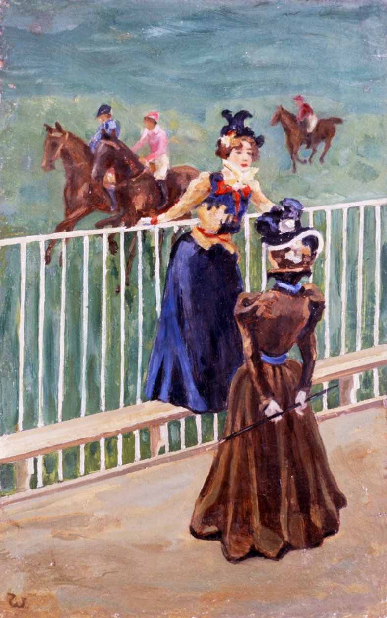 Paris, auf der Rennbahn, Öl auf Leinwand, 55x35 cm von Carlo Wostry