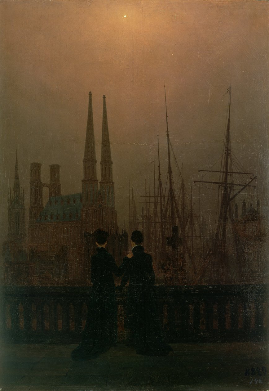 Hafen bei Nacht (Schwestern), ca. 1818-20 von Caspar David Friedrich