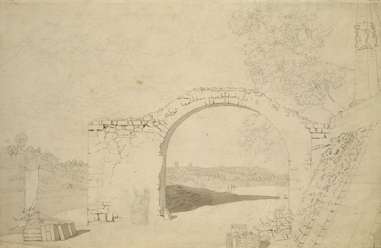 Flusslandschaft mit einem Bogen (unvollendet) von Caspar David Friedrich