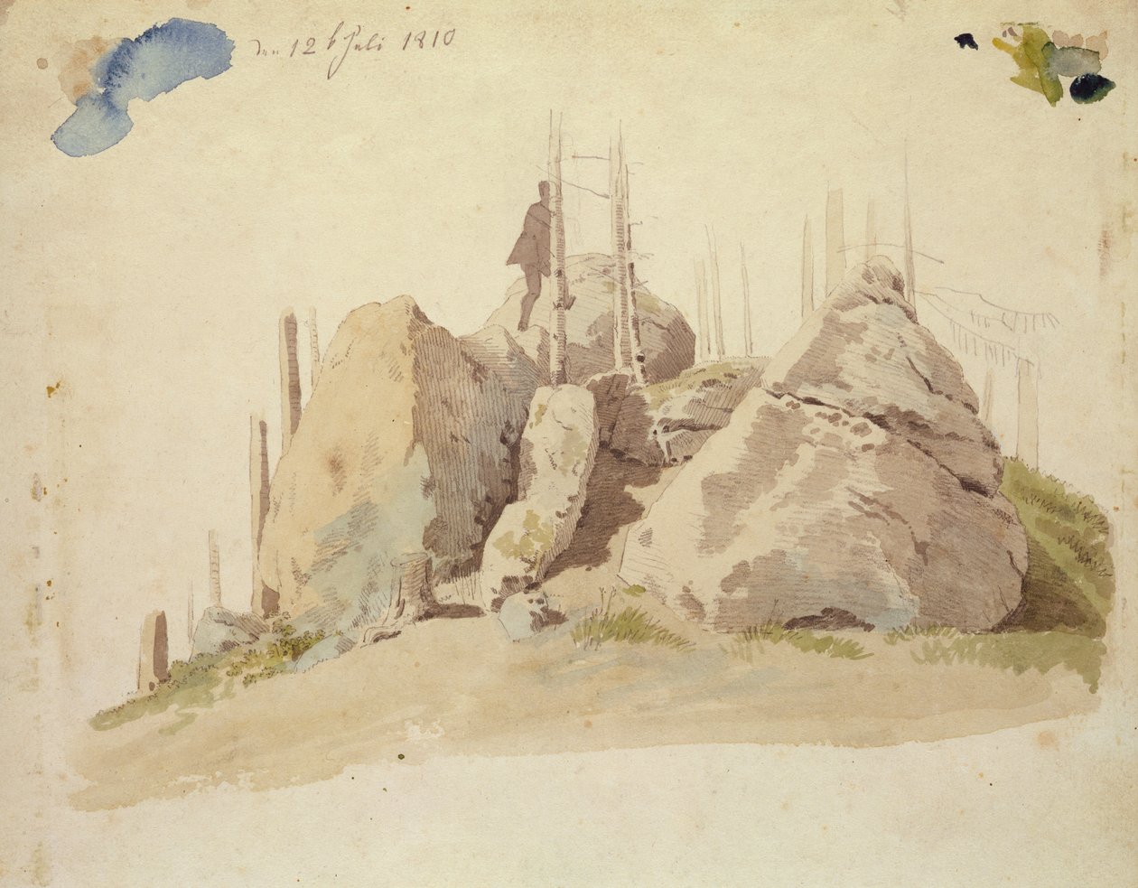 Felsen und Baum: unvollendete Studie, 12. Juli 1810 von Caspar David Friedrich