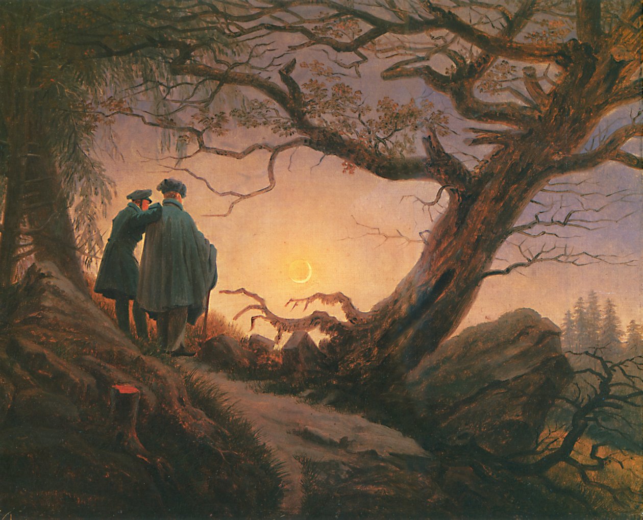 Zwei Männer, die den Mond betrachten von Caspar David Friedrich