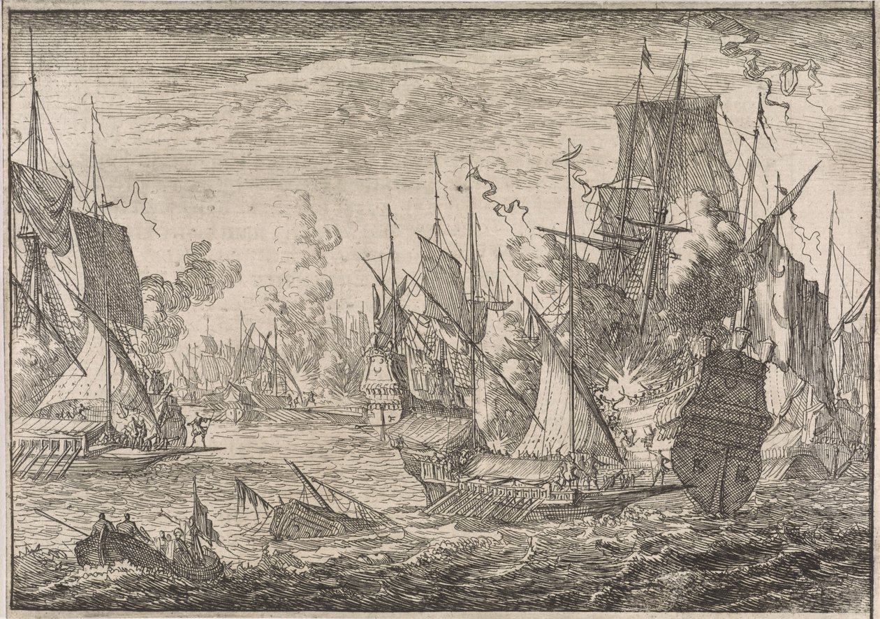 Seeschlacht zwischen türkischen Kriegsschiffen und Galeeren der Ritter von Malta, 1644 von Caspar Luyken (attributed to)