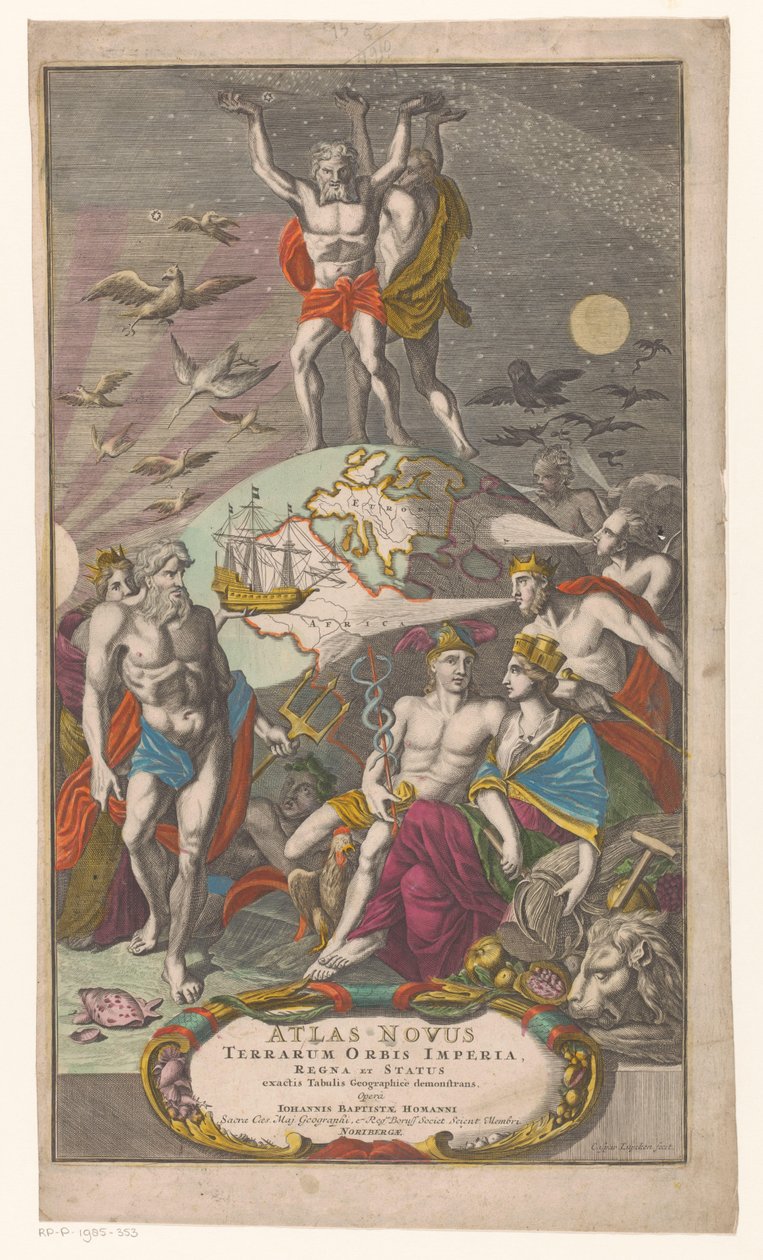 Atlas und Herkules tragen den Sternenhimmel von Caspar Luyken