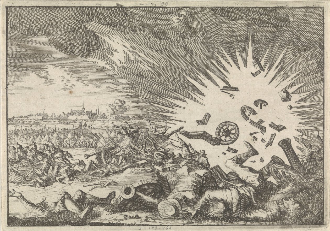 Explosion eines französischen Pulvermagazins während der Belagerung von Namur, 1640 von Caspar Luyken