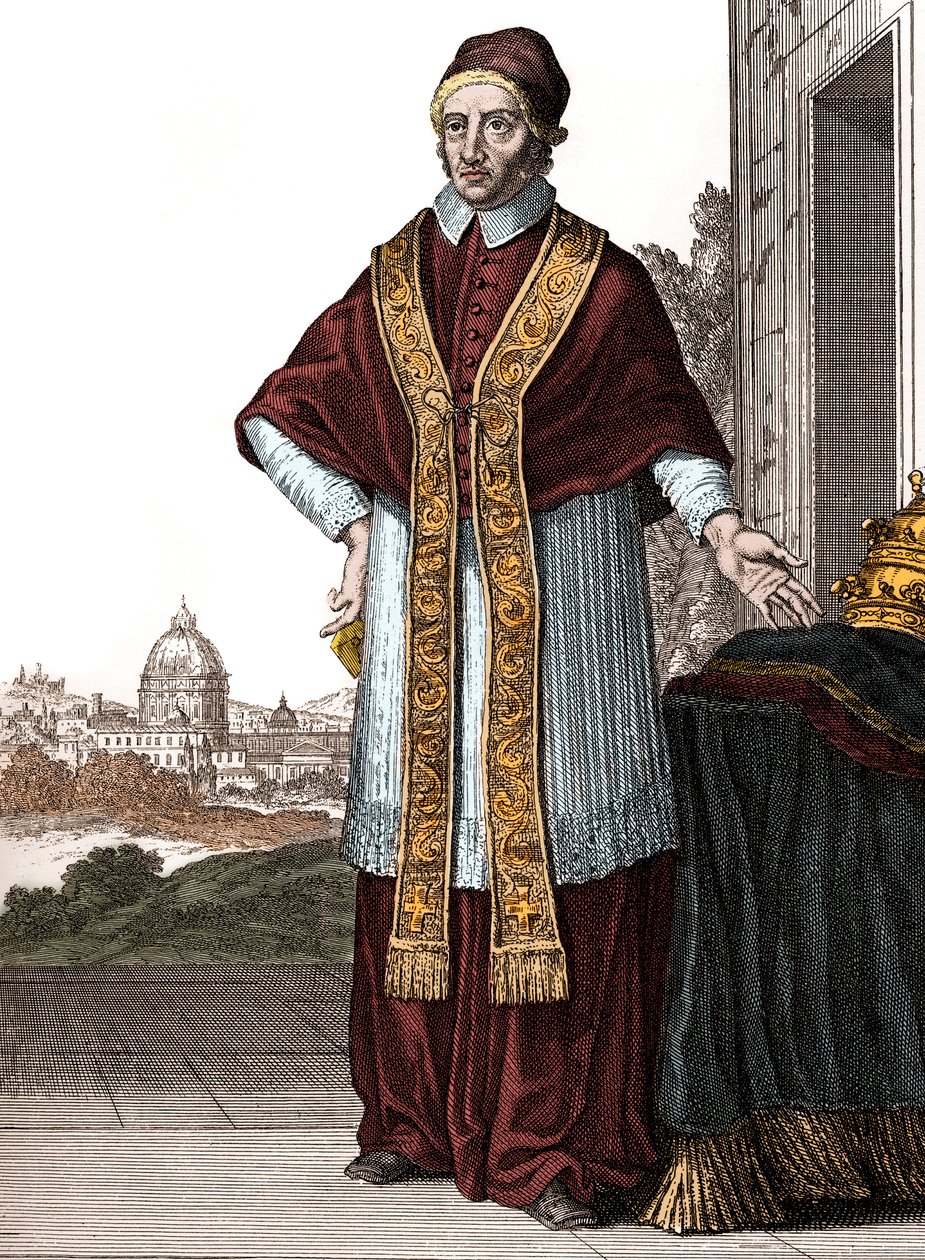 Porträt von Papst Clemens XI. (Clemente oder Clemens) (Papst von 1700 bis 1721) - Zeichnungen von Caspar Luyken - Graviert und veröffentlicht von Christoph Weigel (Nürnberg 1703) von Caspar Luyken