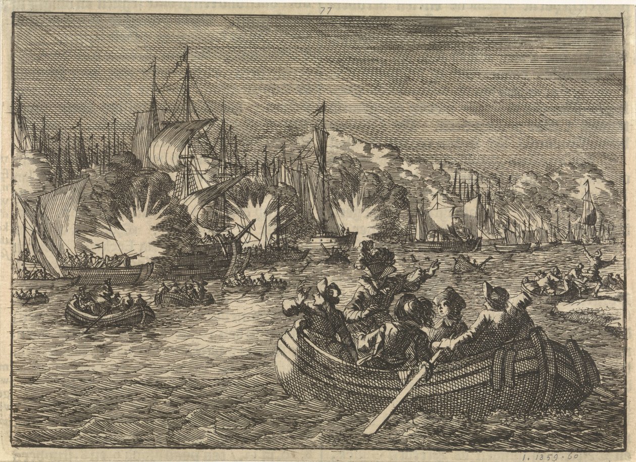 Spanische Flotte auf der Schelde von Holländern erobert und verbrannt, 1631 von Caspar Luyken