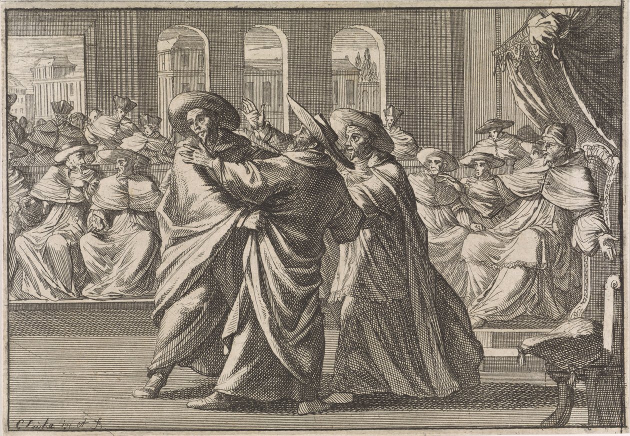 Während der Wahl von Urban VIII geraten Kardinal Borja und Kardinal Antonio Barberini aneinander, 1632 von Caspar Luyken