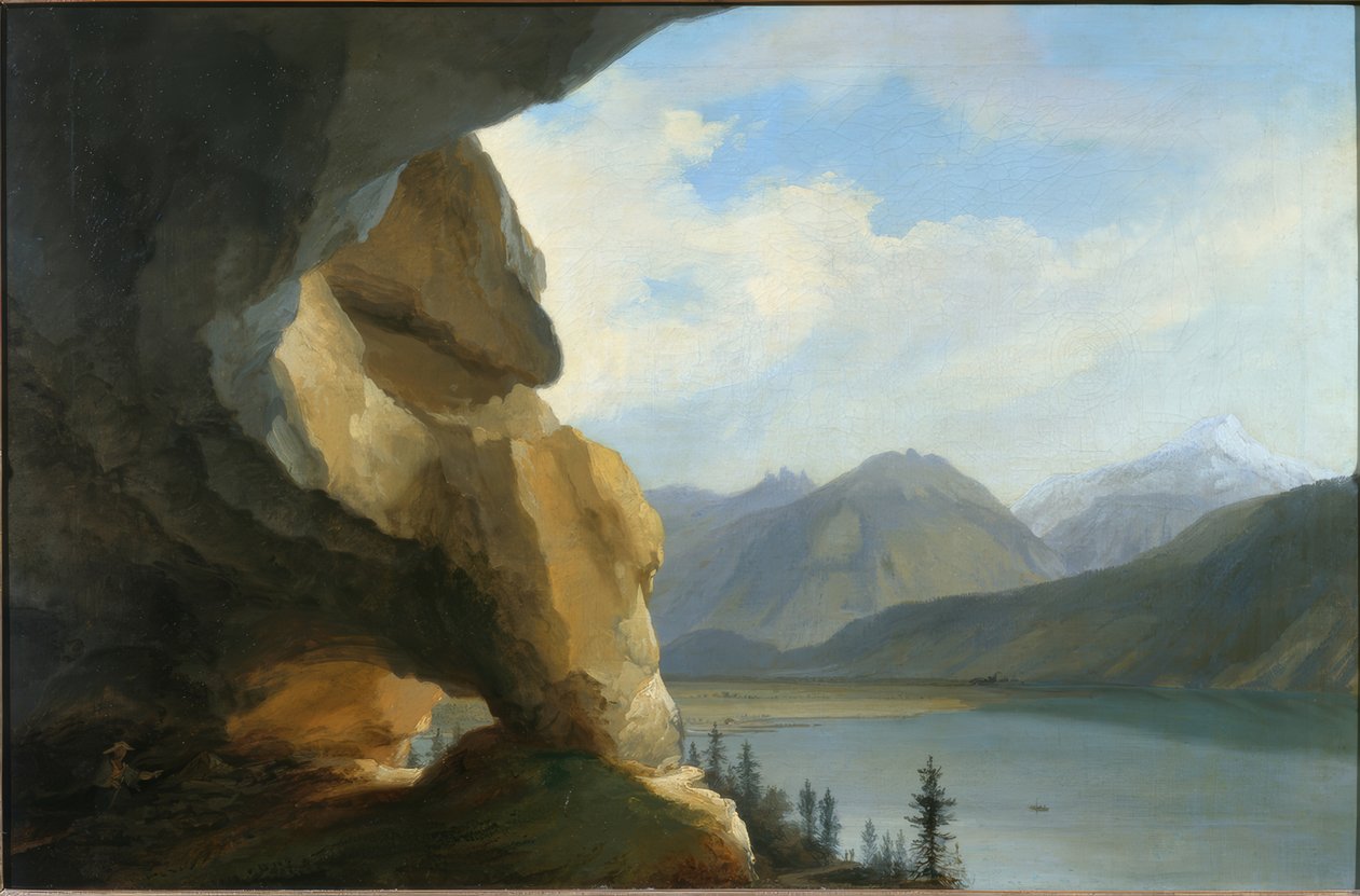 Blick von der Beatushöhle über den Thunersee auf die Schynige Platte von Caspar Wolf