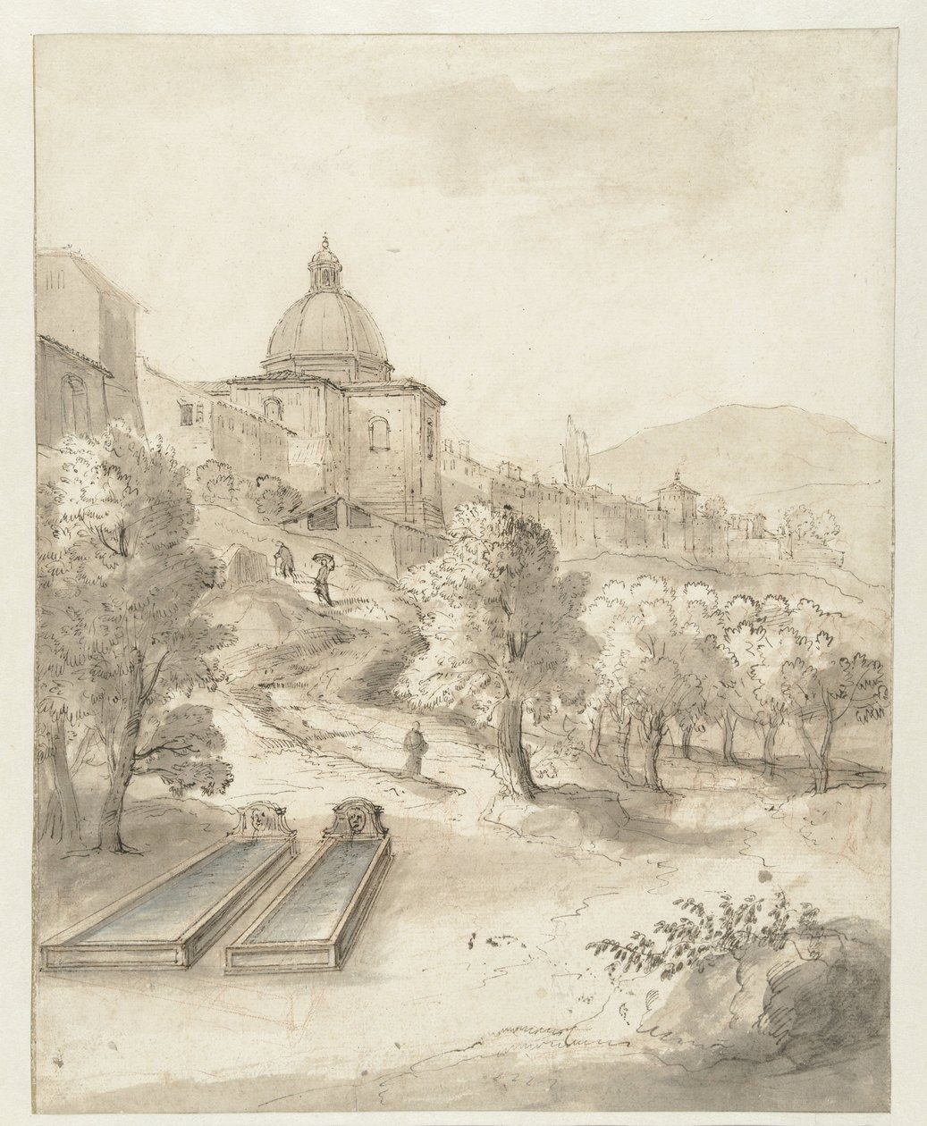 Italienische Landschaft mit einer Stadt auf einem Hügel von Caspar van Wittel
