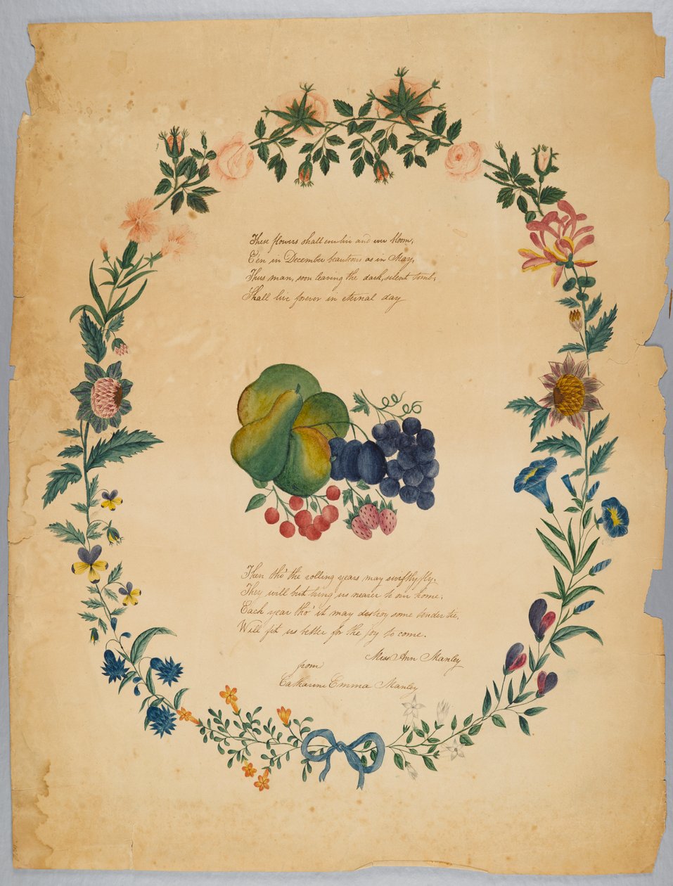 Ohne Titel (Gedicht und dekorativer Kranz) von Catherine Emma Manley