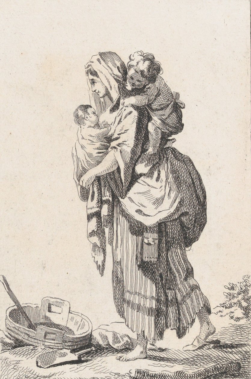 Bäuerin mit zwei Kindern, ca. 1758 von Catherine Francoise Beauvarlet