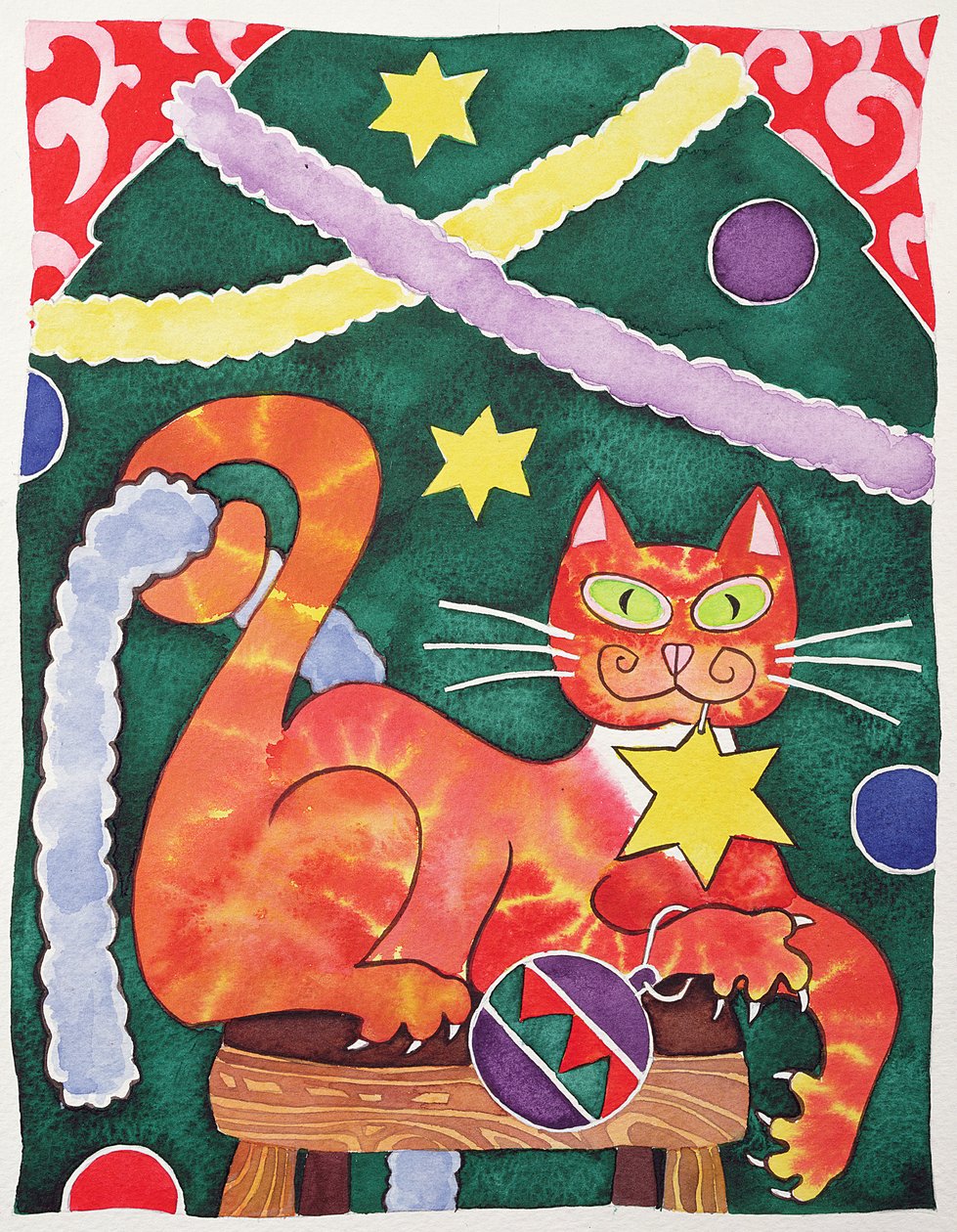Weihnachtskatze mit Dekorationen von Cathy Baxter