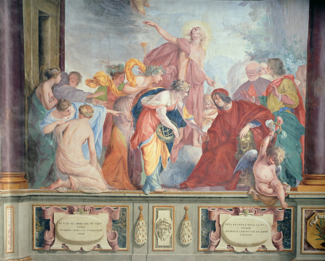 Lorenzo de Medici und Apollo begrüßen die Musen und Tugenden in Florenz von Cecco Bravo