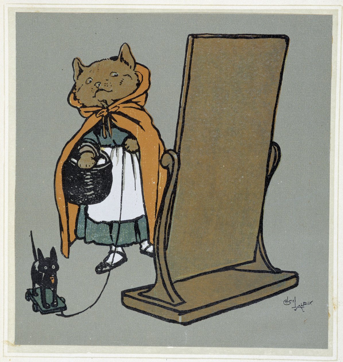 Katze vor ihrem Spiegel - Zeichnung von Cécil Aldin von Cecil Charles Windsor Aldin