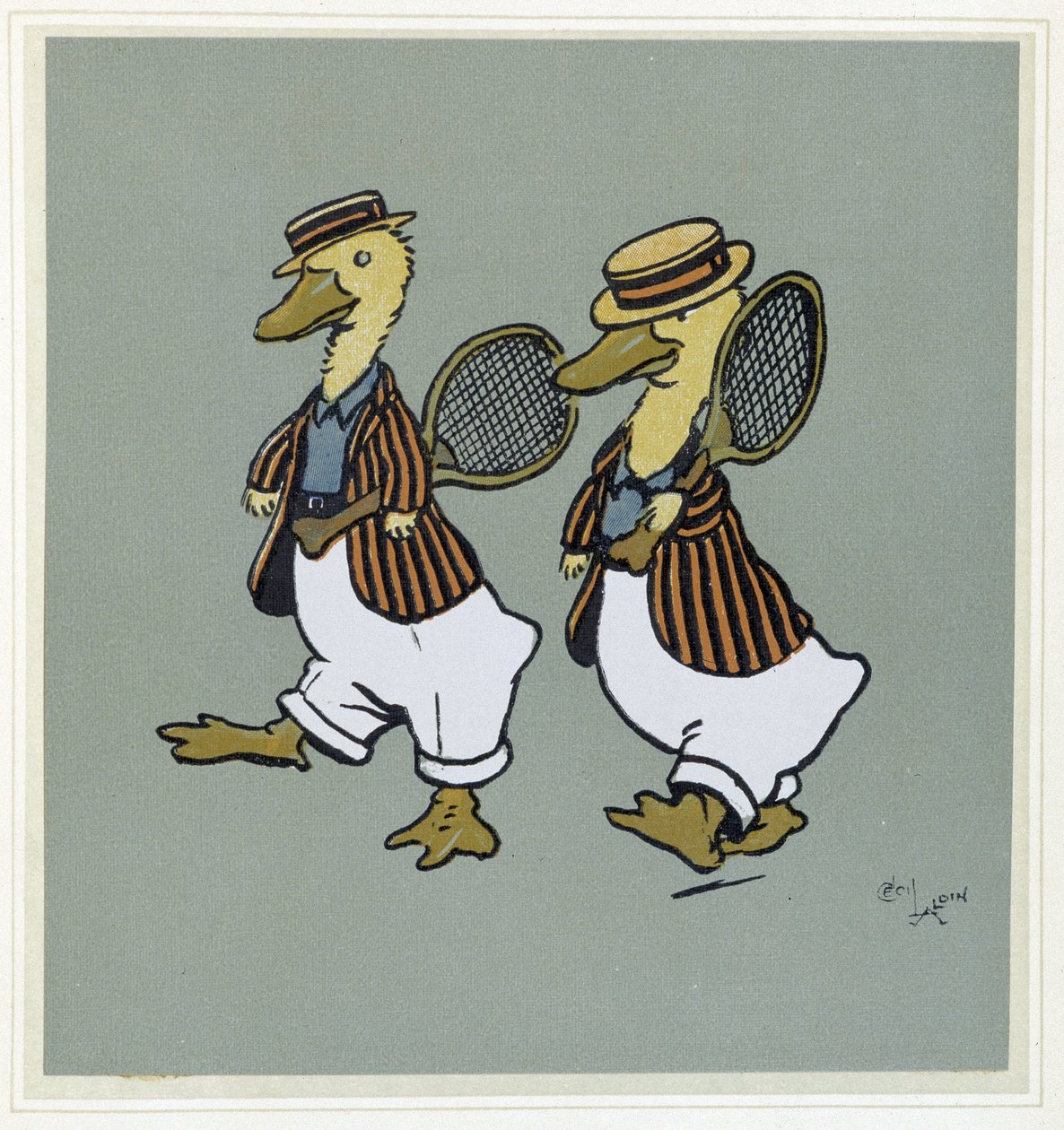 Zwei Enten im Tennissuit - in „Merry Party“, ill. von Cécil Aldin, ed. Hodder & Stoughton, London von Cecil Charles Windsor Aldin