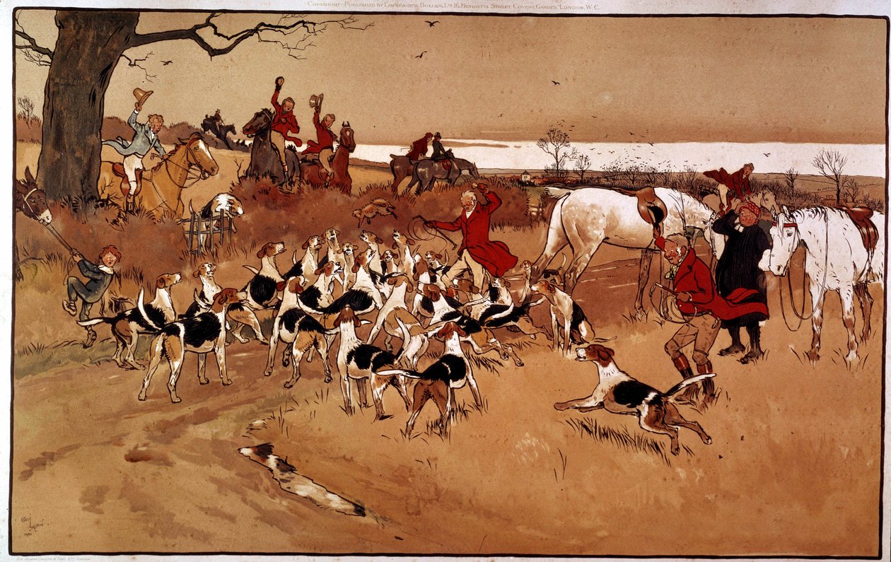 Jagdszene: Schießen. Gravur von Cecil Aldin (1870 -?), England. Private Sammlung von Cecil Charles Windsor Aldin