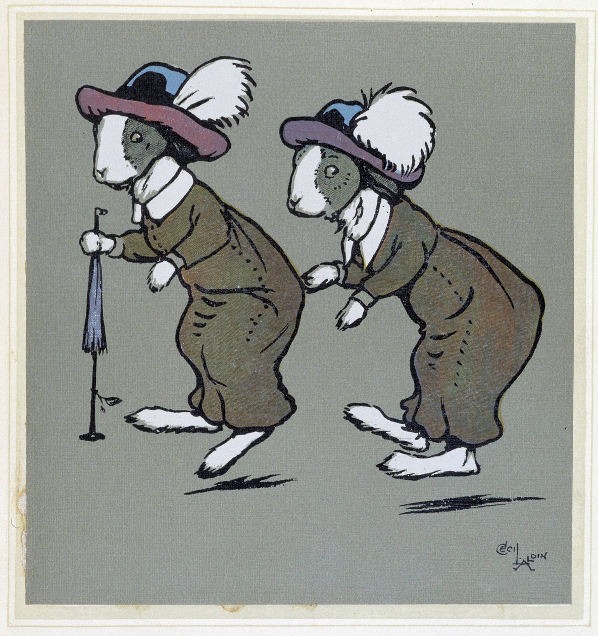 Kaninchen mit Hüten - in „Merry Party“, ill. von Cecil Aldin, ed. Hodder & Stoughton, London von Cecil Charles Windsor Aldin