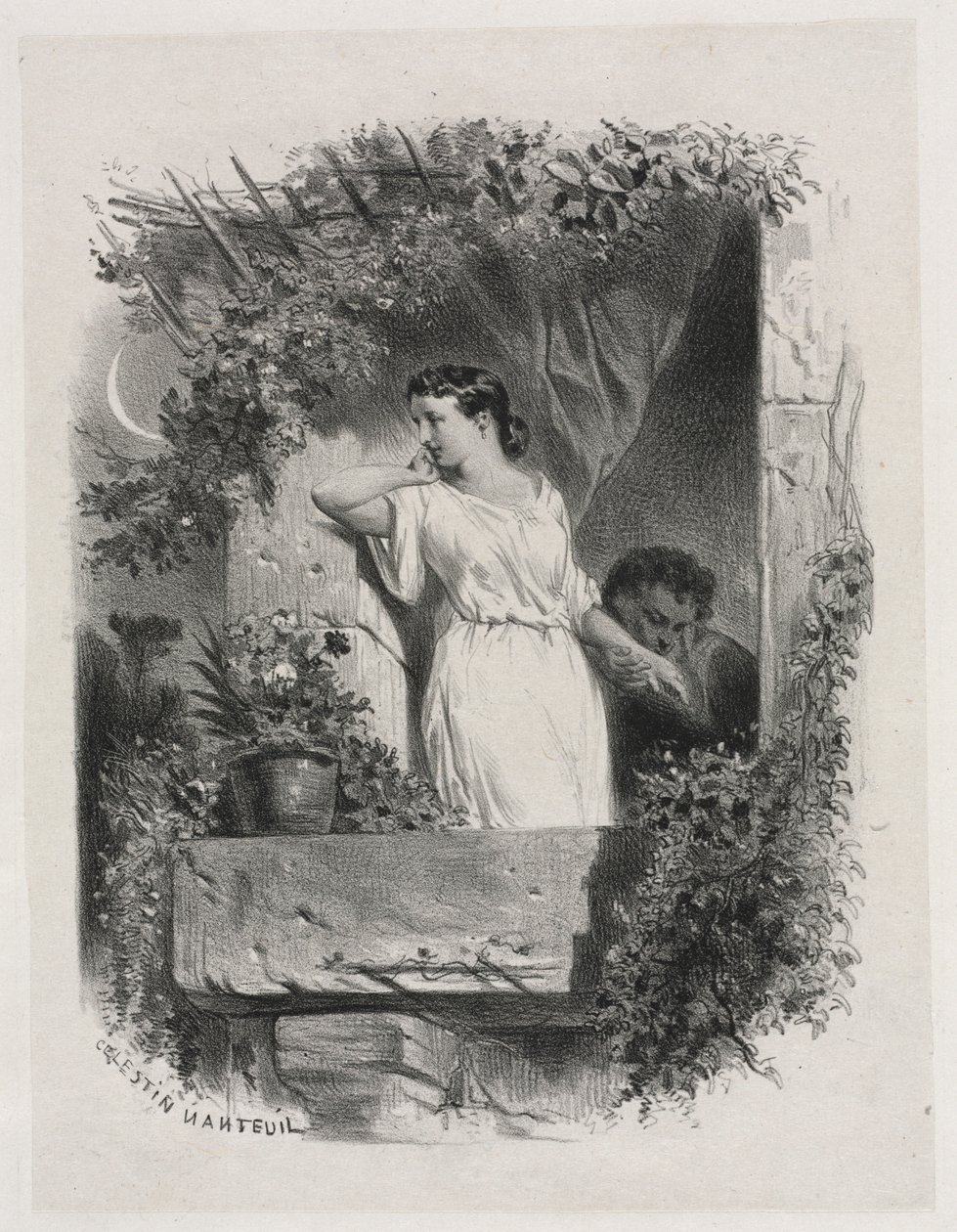 Auf dem Balkon von Celestin Francois Nanteuil