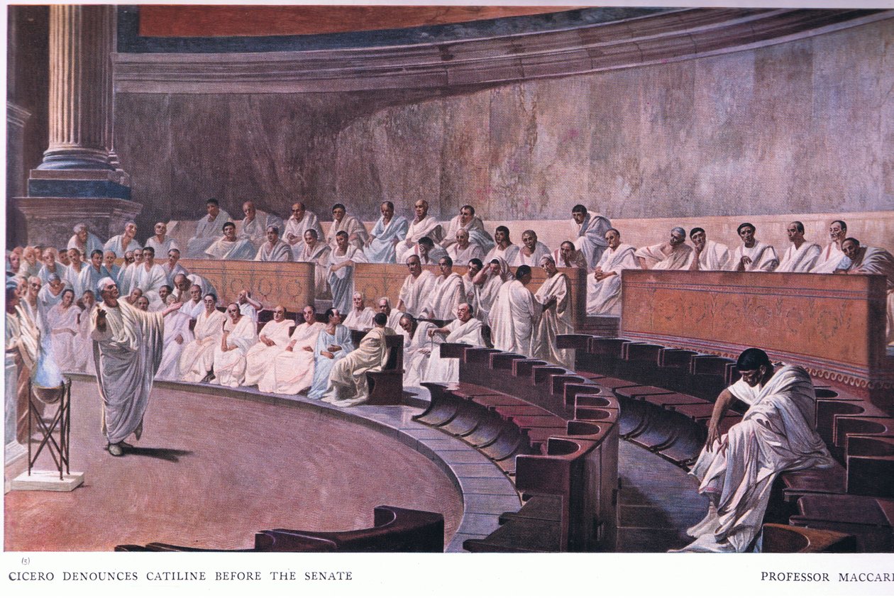 Cicero denunziert Catilina vor dem Senat, aus einem Fresko, aus The Gresham Publishing Company Ltd, 1920 von Cesare Maccari