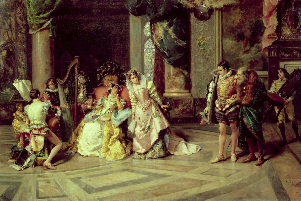 Galileo am Hof von Isabella, 1878 von Cesare Auguste Detti