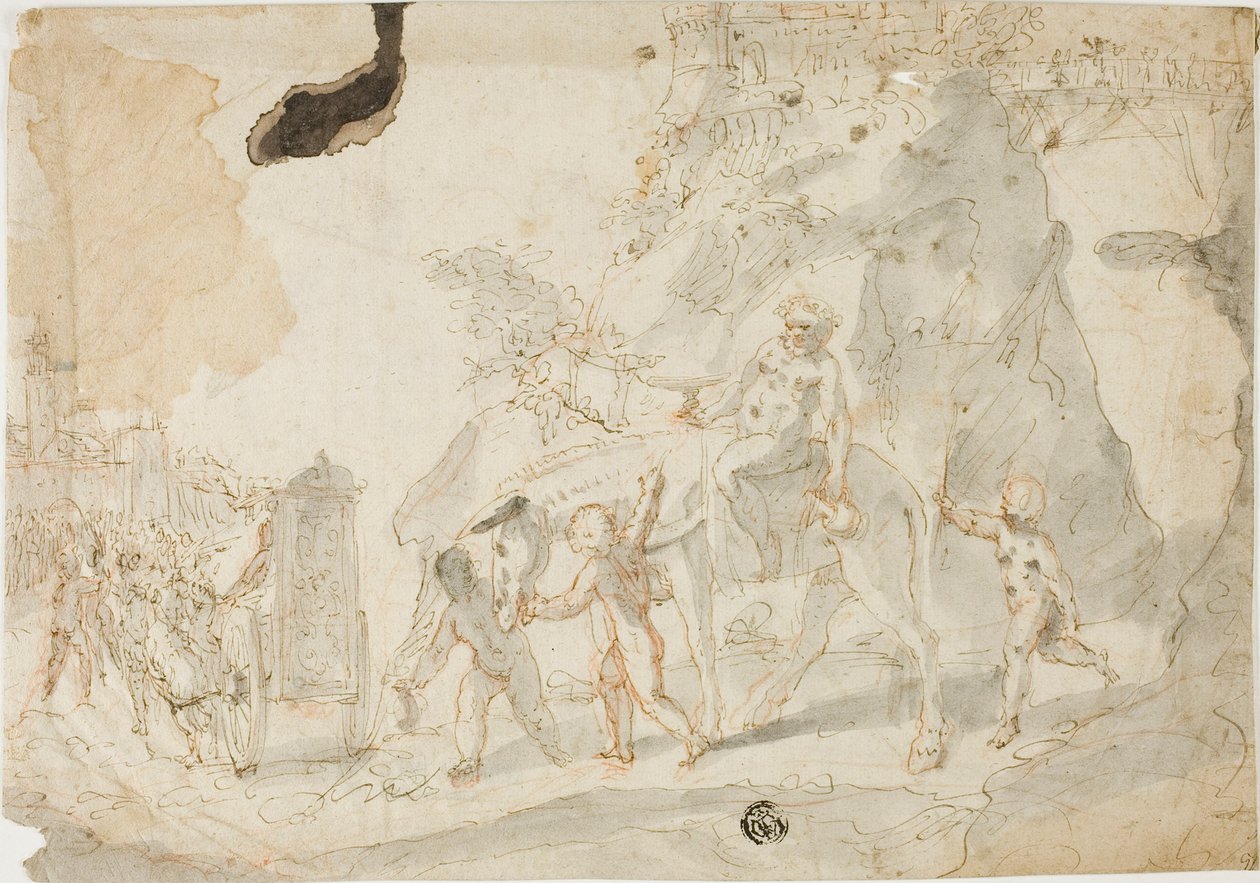 Triumph des Bacchus mit betrunkenem Silenus auf Esel von Cesare Pollini