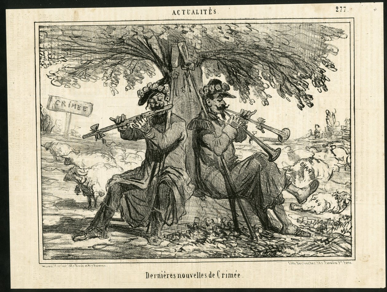 Illustration von Cham (1819-1879) in Le Charivari - Neueste Krim-Nachrichten - Krieg, Musik, Krimkrieg von Amédée de Noé