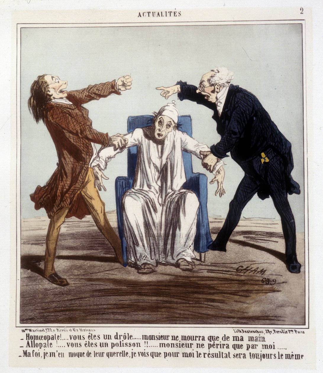 Karikatur über Allopathie und Homöopathie von Cham von Amédée de Noé