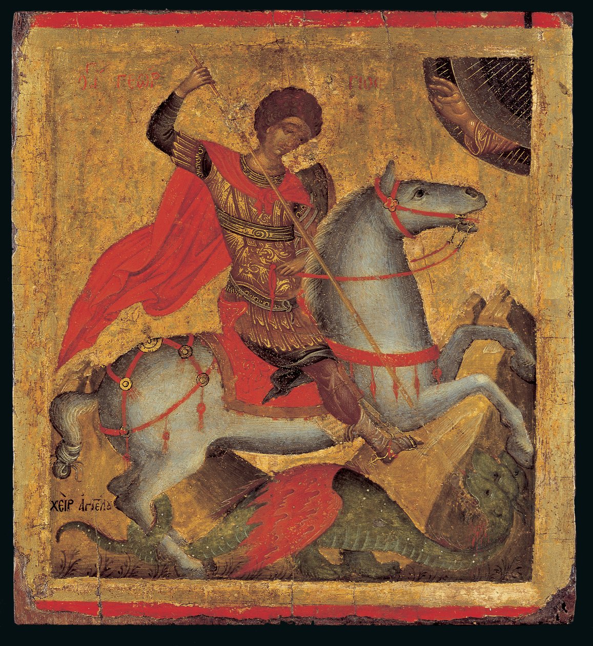 Ikone des heiligen Georg zu Pferd, der den Drachen tötet von Chanter Angelos Akotandos
