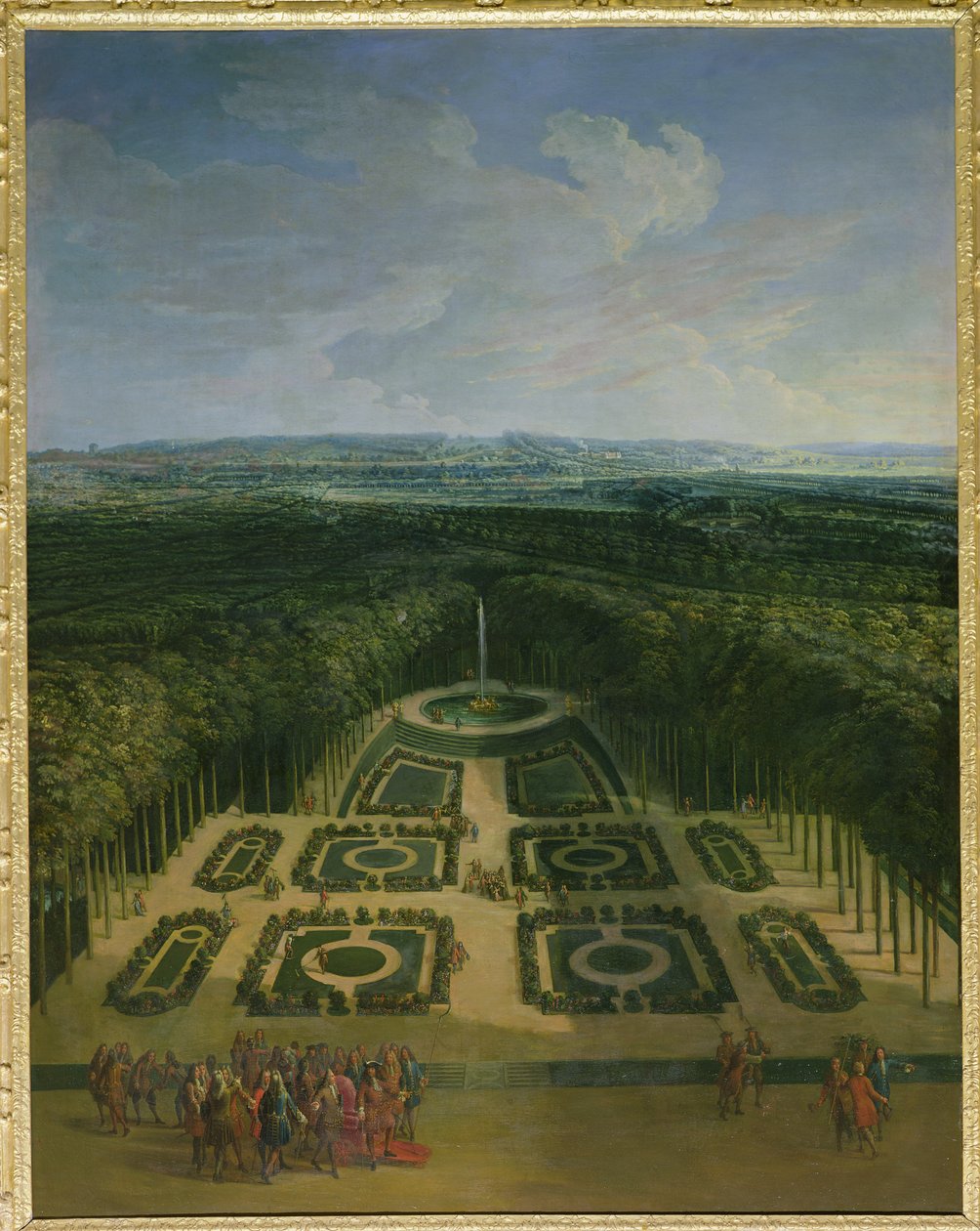 Promenade von Ludwig XIV. (1638-1715) in den Gärten des Grand Trianon, 1713 von Charles Chastelain
