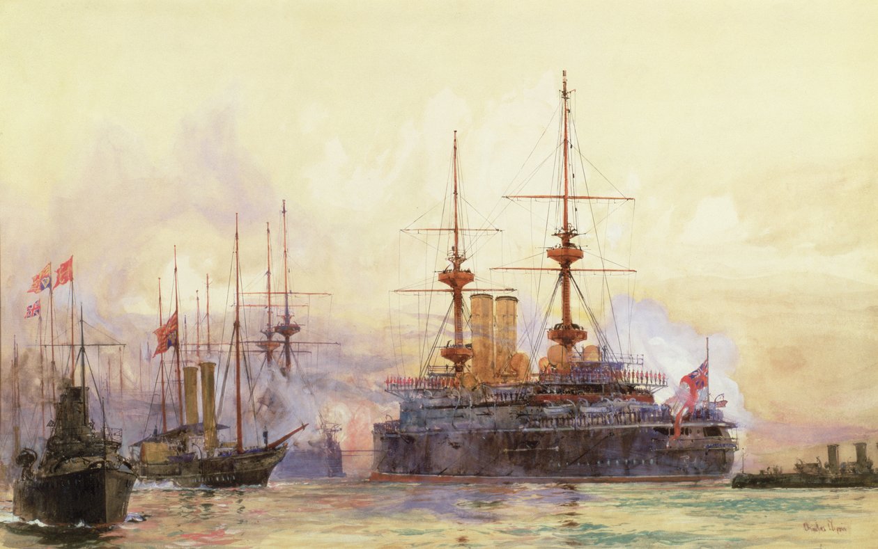 Die Prince George bei Spithead. Das Marine-Requiem für Königin Victoria von Charles Edward Dixon