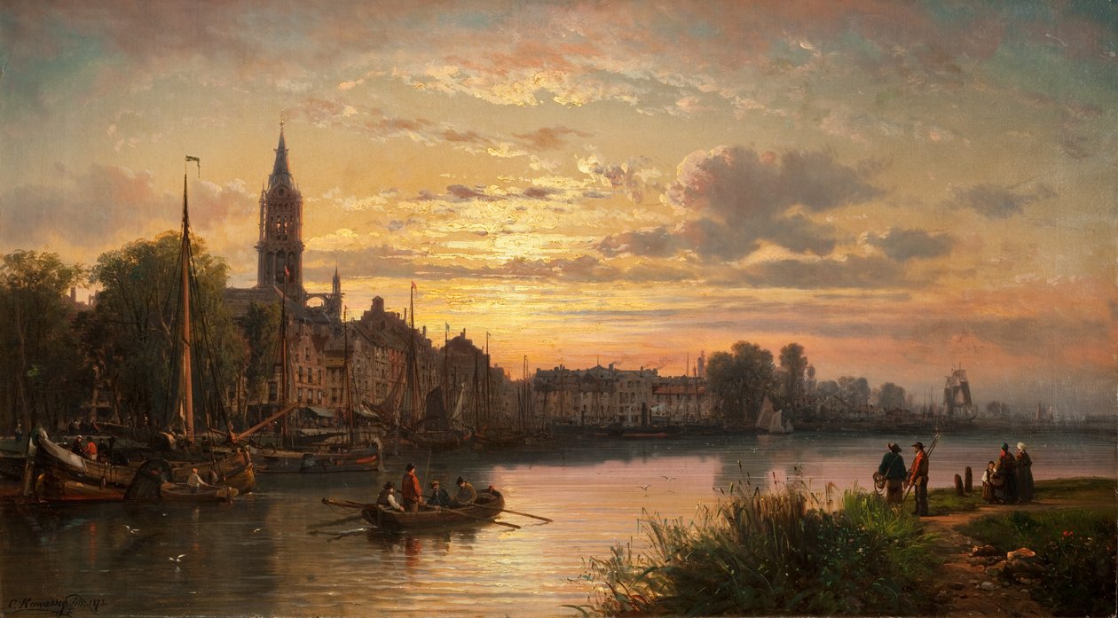 Niederländische Sonnenuntergangsszene, 1873 von Charles Euphrasie Kuwasseg